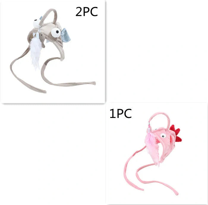 Adjustable head-wearing feather cat toy stick in various colors for indoor play