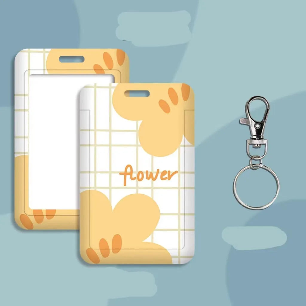 Student ID card set with plastic sleeve and neck strap in cartoon designs