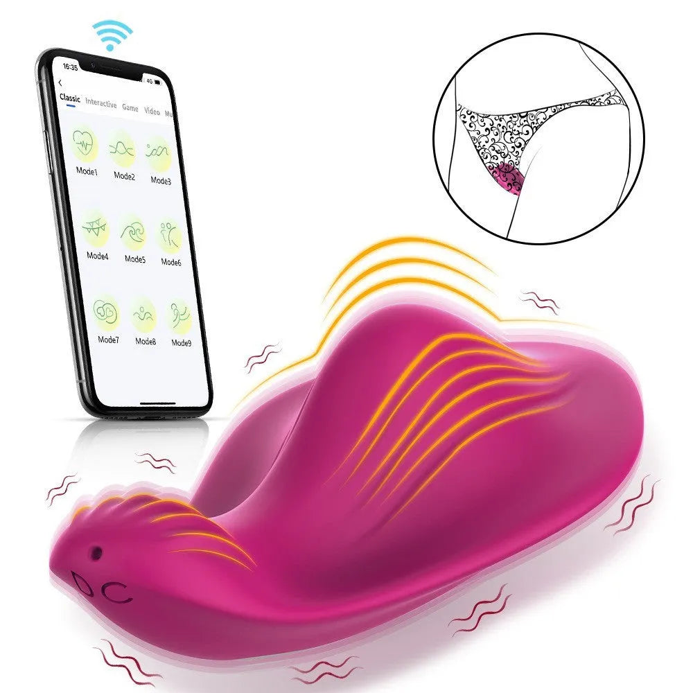 Rose Red wearable butterfly massager with APP control and USB charging port