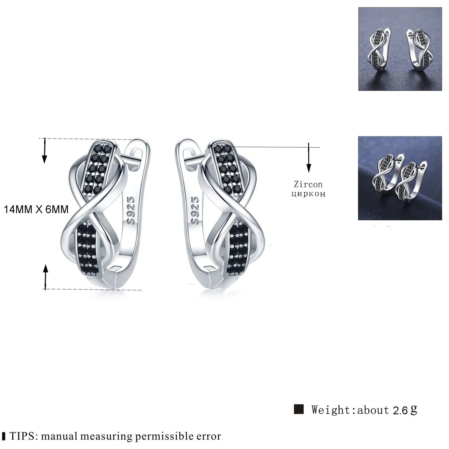 Copper Earrings with Round Lines and Micro Inlaid Zircon in Black