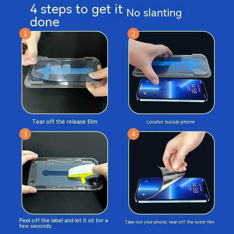 Tempered glass screen protector for iPhone with sticker box, available in HD clear or 28° anti-peep styles.