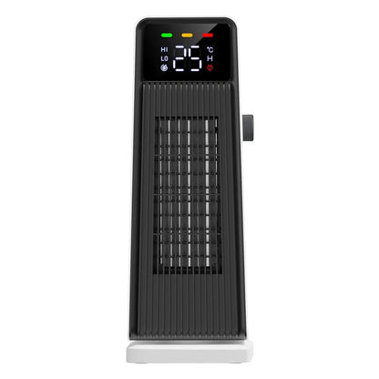 White small electric air conditioner heater with PTC heating, 1500W, oscillating air supply, touch control and timer.
