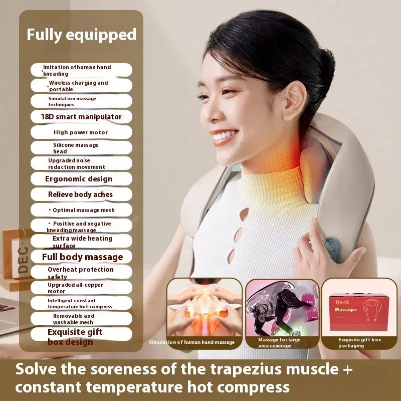 Rechargeable foldable electric neck and body massager in beige or blue colour