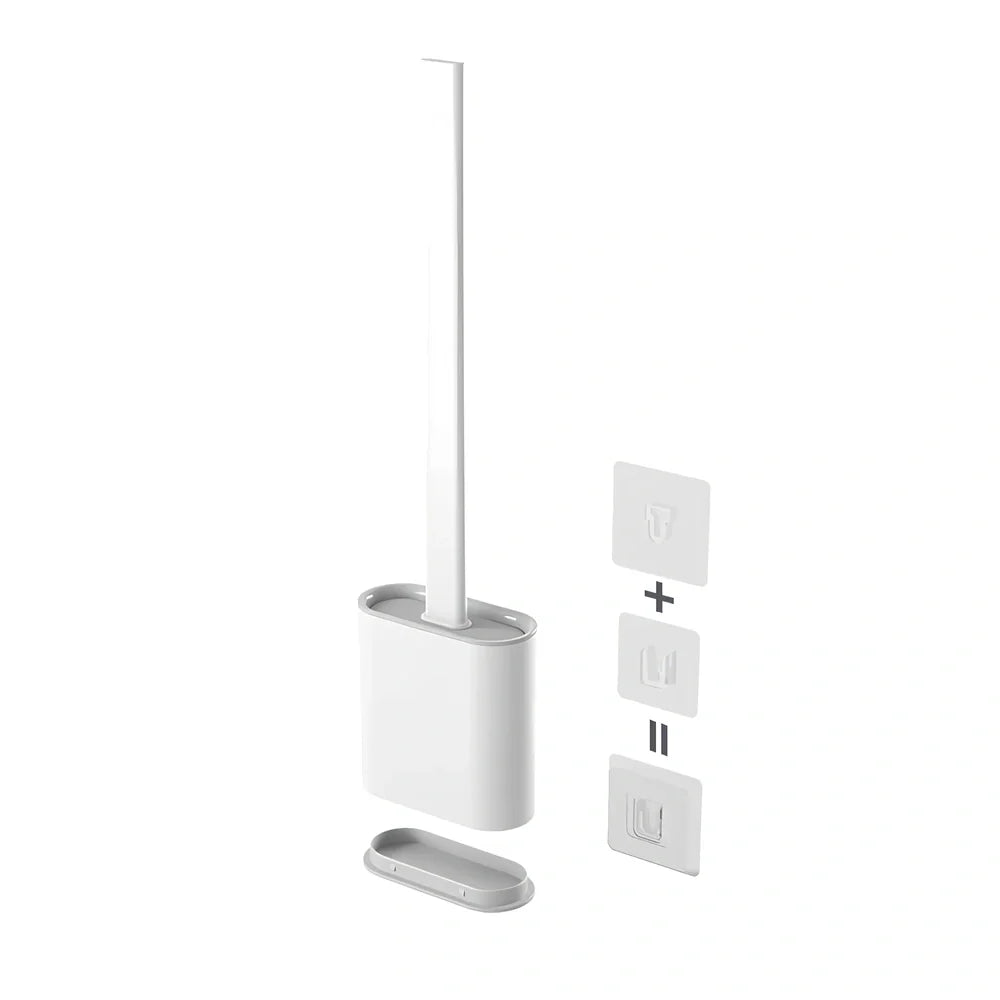 Wall-mounted soft toilet brush with silicone bristles and cover in midnight green colour