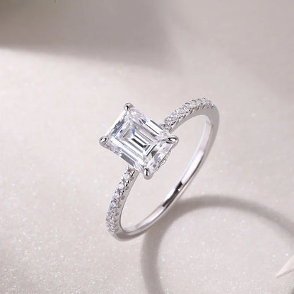 Wedding ring set with octagonal moissanite stones on S925 silver bands with platinum plating