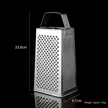 Stainless steel vertical grater with interchangeable plates and weighted base