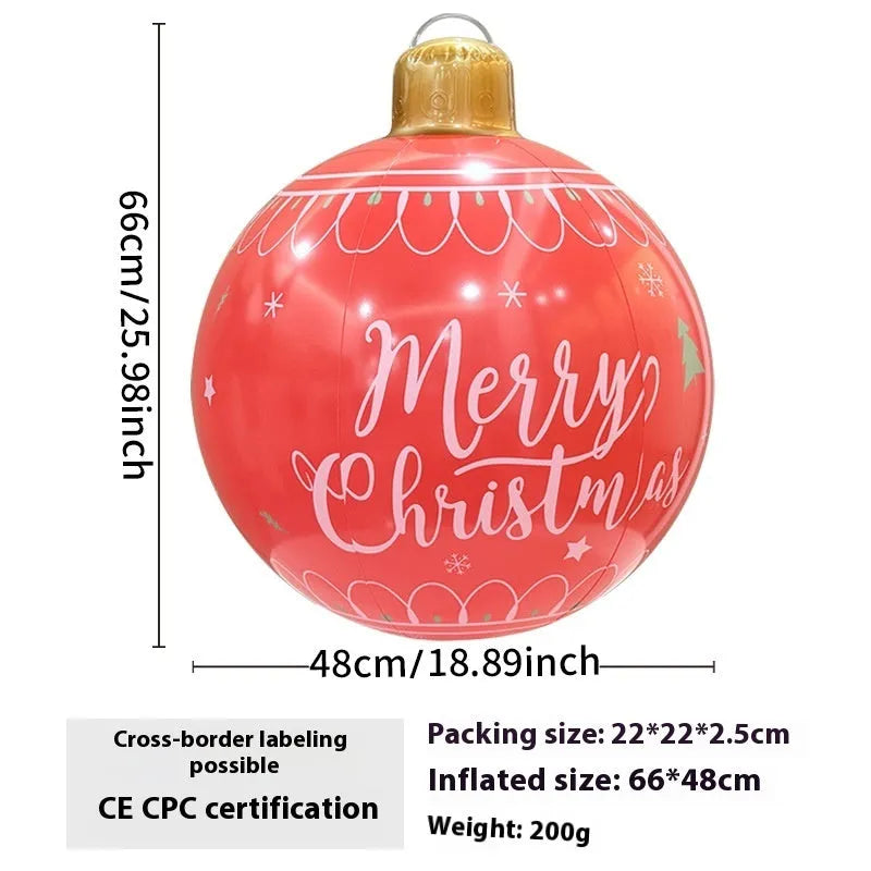 63cm red snowflake inflatable Christmas ball with flashing LED lights hanging in garden