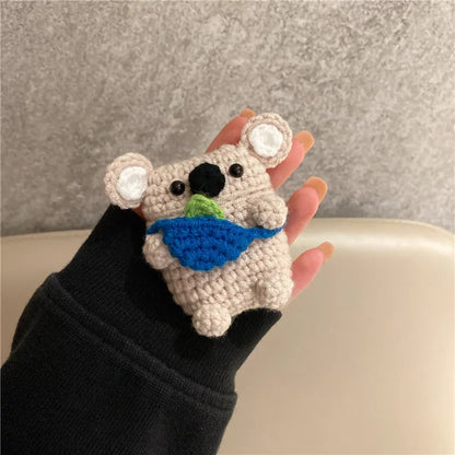 Handmade knitted backpack koala bear earphone cover for AirPods case in knitted material