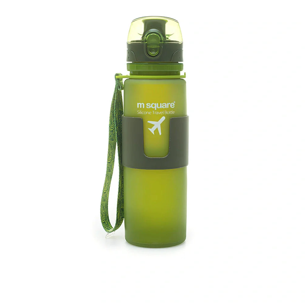 Blue portable Platinum Silicone water bottle 500ml capacity folded for hiking and cycling use