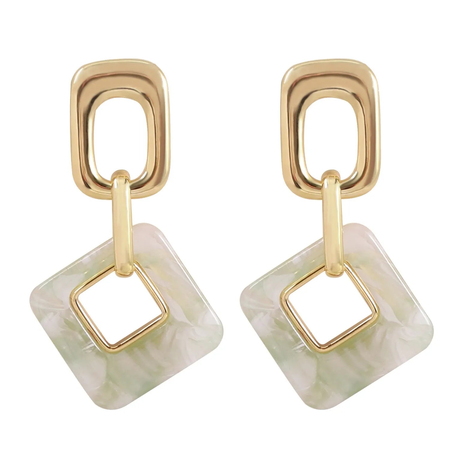 Hollow geometric square earrings with chamfered corners and electroplated copper finish