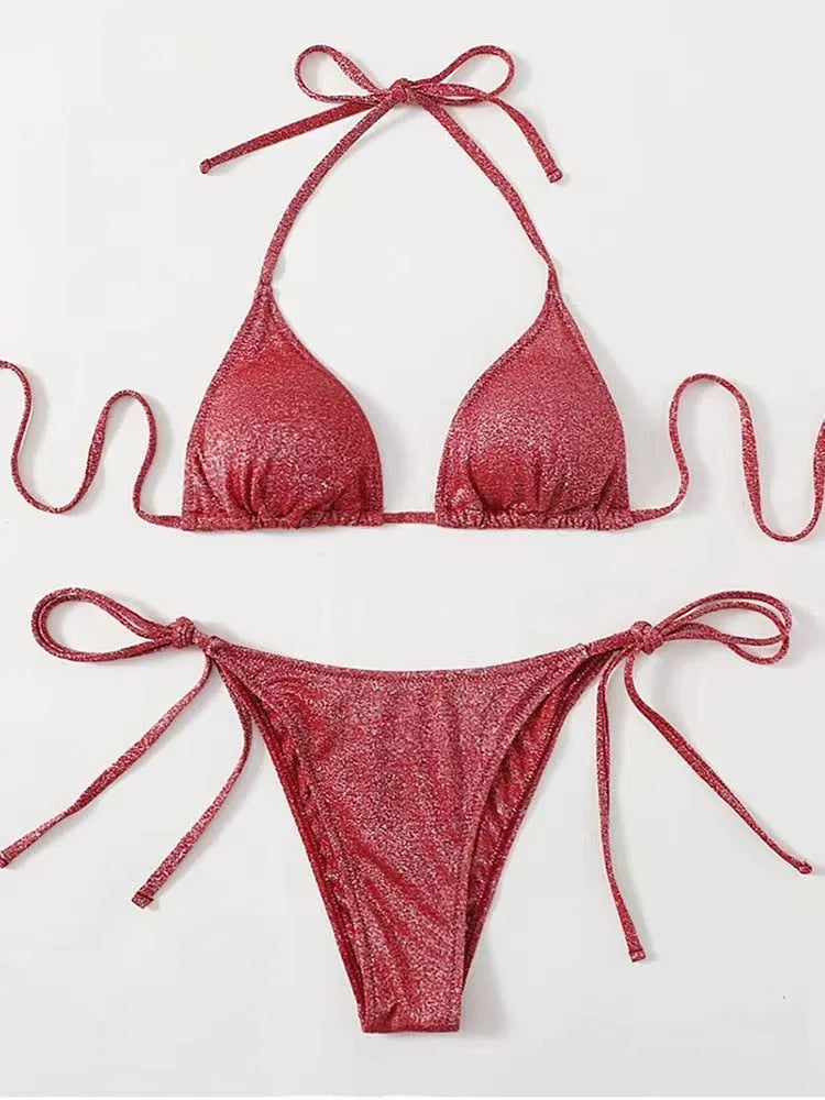 Fashion Bikini with Split Bandage Design Swimsuit for Women, available in six colours including khaki gold and sizes XS to XL for a precise fit
