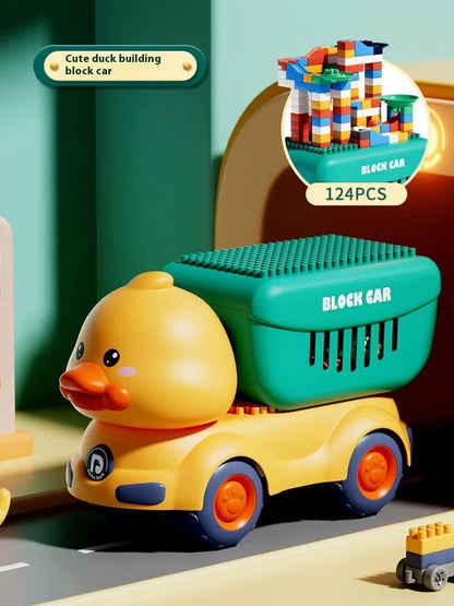 Large particle dinosaur building blocks on wheels for 4-6 year old children with complete vehicle assembly