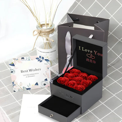 Tanabata Valentine's copper necklace in electroplated gold with grey paper gift box, 45cm chain length