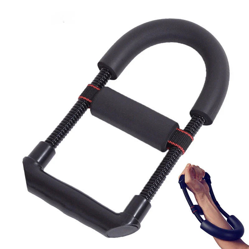 Adjustable hand grip strengthener with foam handle and spring steel components for wrist, forearm, and arm workout