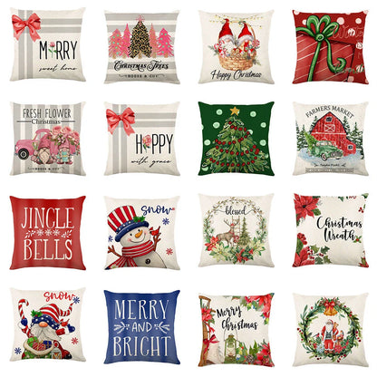 Festive throw pillow covers with various snowflake designs for Christmas home decor