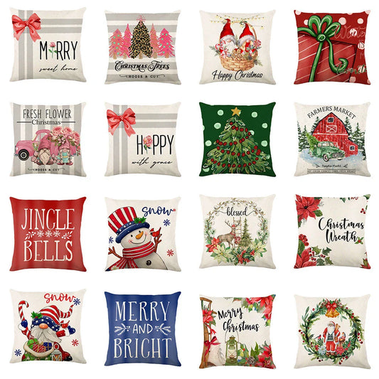 Festive throw pillow covers with various snowflake designs for Christmas home decor