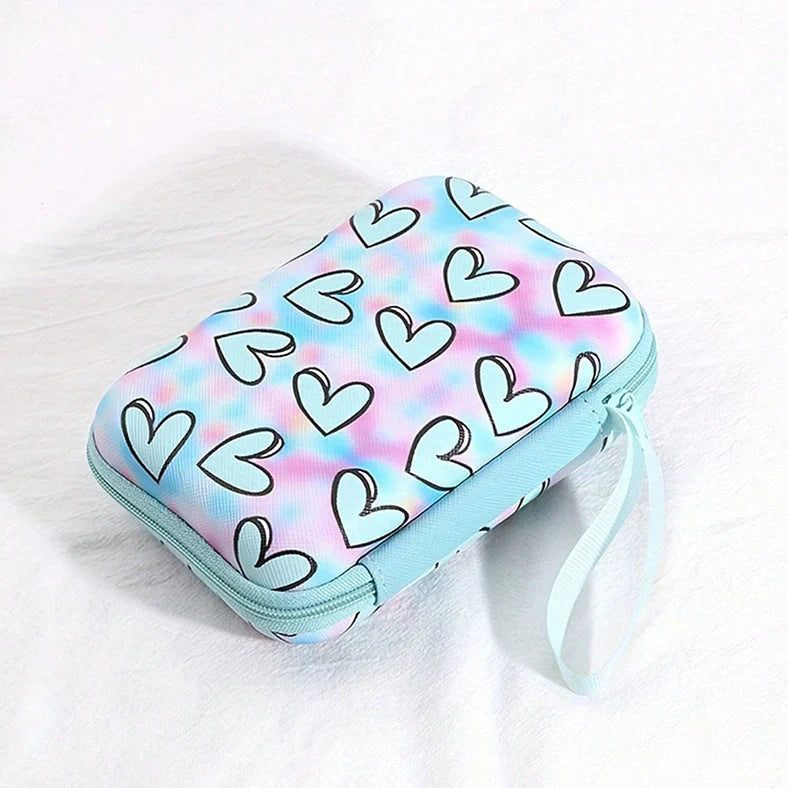 Square hard shell EVA cable storage bag with zipper, 11x8x4cm dimensions, showing Bunny Plaid design variant