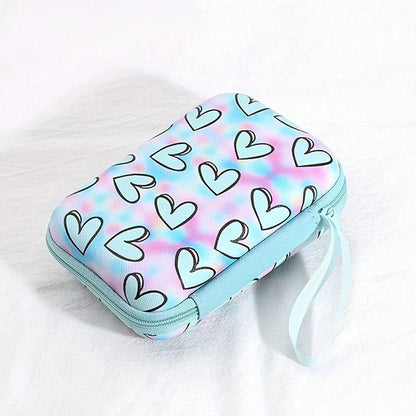 Square hard shell EVA cable storage bag with zipper, 11x8x4cm dimensions, showing Bunny Plaid design variant