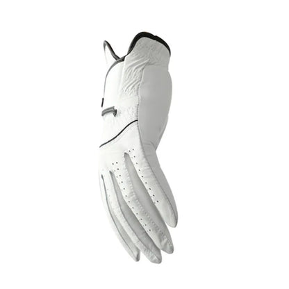 White half sheepskin golf glove for men showing non-slip grip palm detail