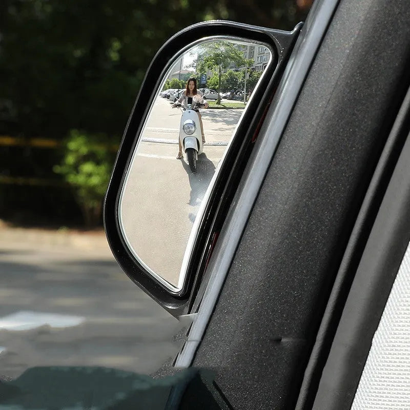 Universal wide angle car mirror measuring 126mm wide with black or white printing colour options