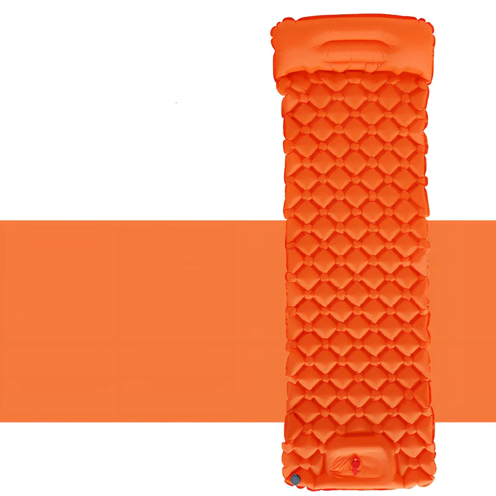 LT-88 navy blue inflatable sleeping pad showing 190cm length and integrated foot strap pillow design