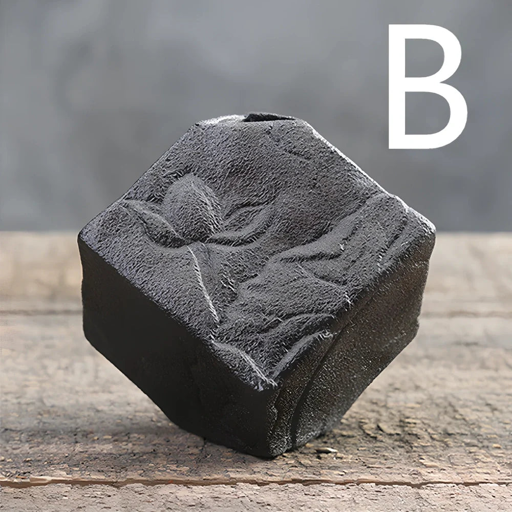 Handmade stoneware Zen Chinese flower arrangement vase with floating lotus device on wooden table