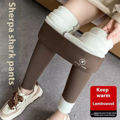 Women's Winter Skinny Shark Pants in various colors with high waist and fleece lining