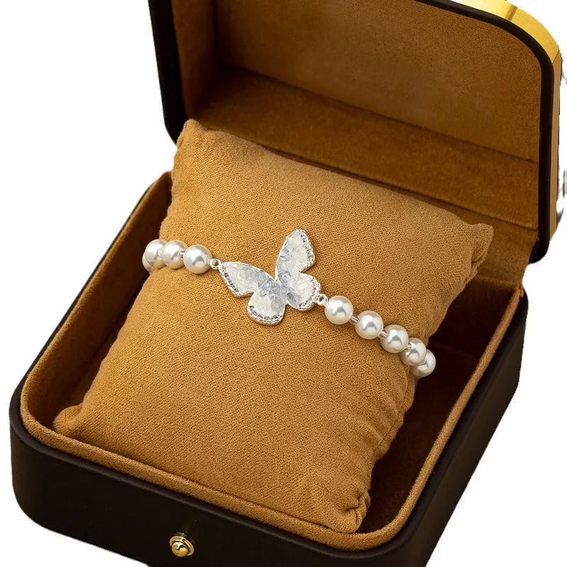 Blue Crystal Butterfly Necklace Set with gradient alloy accents and snake bones chain