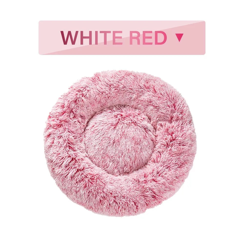XXL fluffy donut dog bed in luxury long plush with 100cm diameter for large pets