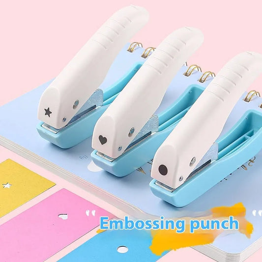 Manual embossing punching machine with Love, Round 4mm, Round 6mm, and Star patterns for kindergarten crafts