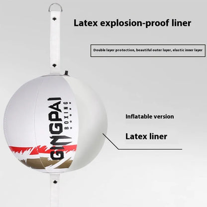 Black hanging speed ball for boxing reaction training with adjustable height mechanism