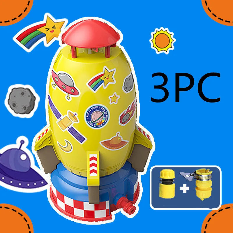 Outdoor water pressure rocket launcher toy for children's garden play with plastic construction