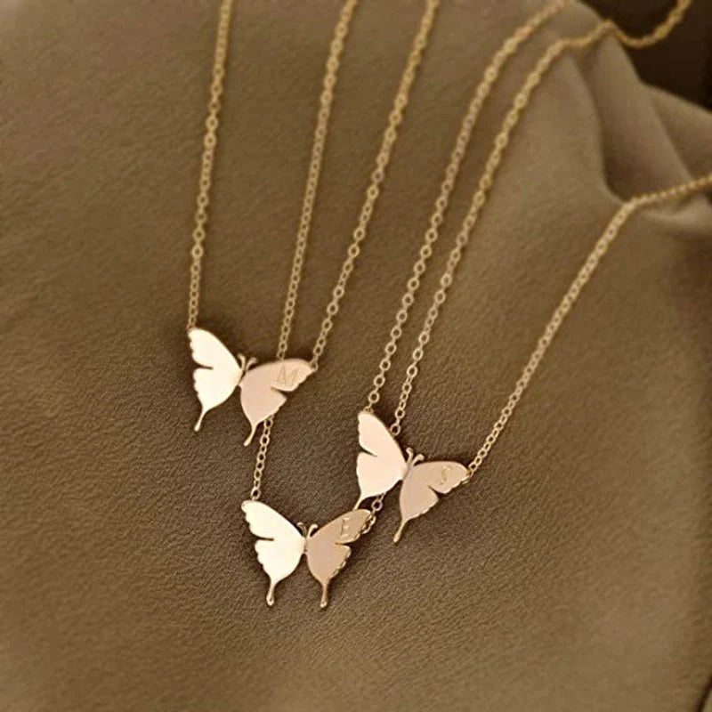 Elegant stainless steel butterfly pendant necklace in gold, silver, or rose gold finishes