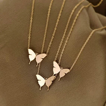 Elegant stainless steel butterfly pendant necklace in gold, silver, or rose gold finishes