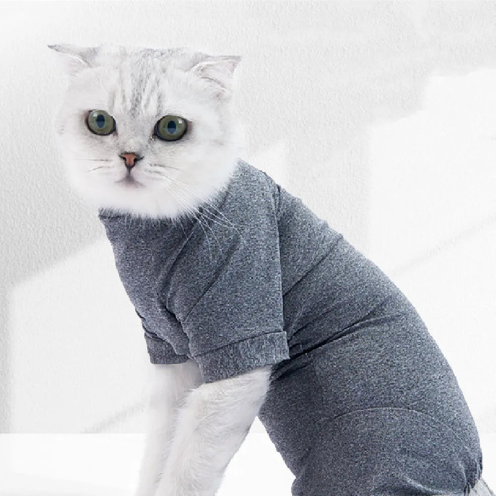 Blending gray polyester cat recovery suit after neutering, sizes XS to L, chest 25-46cm
