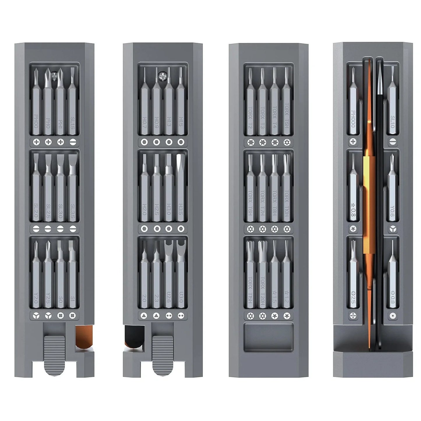 44-piece screwdriver set with S2 alloy steel bits in 37mm x 37mm x 150mm storage case
