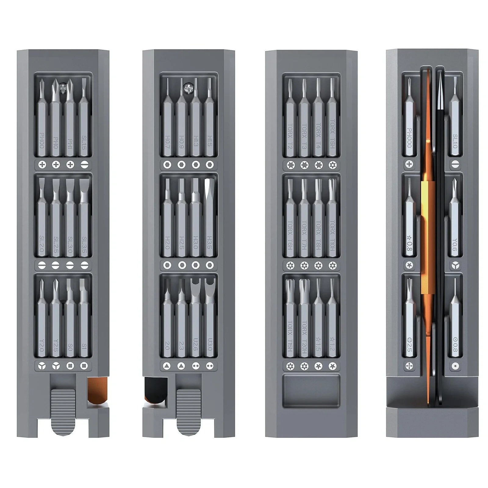 44-piece screwdriver set with S2 alloy steel bits in 37mm x 37mm x 150mm storage case