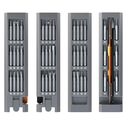 44-piece screwdriver set with S2 alloy steel bits in 37mm x 37mm x 150mm storage case