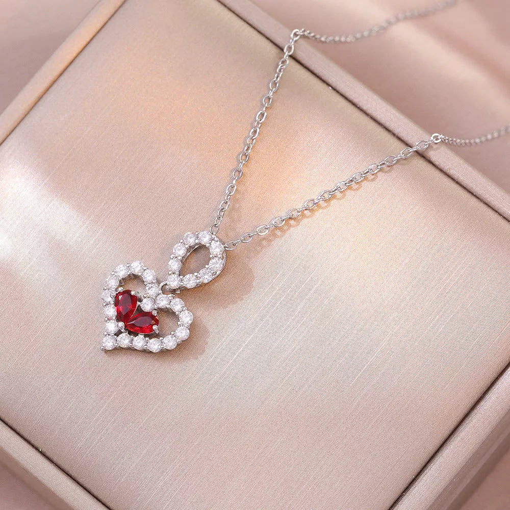 Luxury rhinestone crystal heart pendant necklace for women with mixed gem inlays