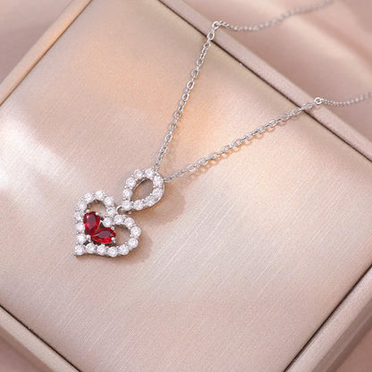Luxury rhinestone crystal heart pendant necklace for women with mixed gem inlays
