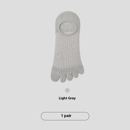 Men's five-finger invisible socks in modal fabric, shown in assorted colours including black, grey, and khaki.