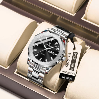 Men's steel strap quartz business watch with 9mm thickness in multiple colour options