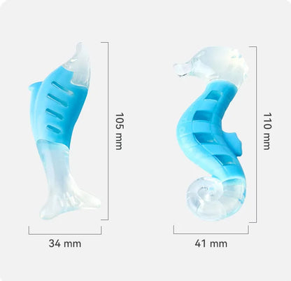 PU nylon dog chew toys combination set with seahorse and tuna fish designs and rope elements