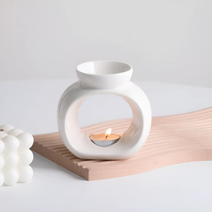 White Nordic style ceramic aromatherapy stove with anti-dry burning design for safe essential oil evaporation