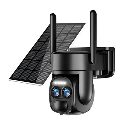 Solar-powered outdoor security camera with 8x zoom lens and full colour night vision capability