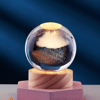 Crystal Ball Night Light with 3D Carved Solar System Design