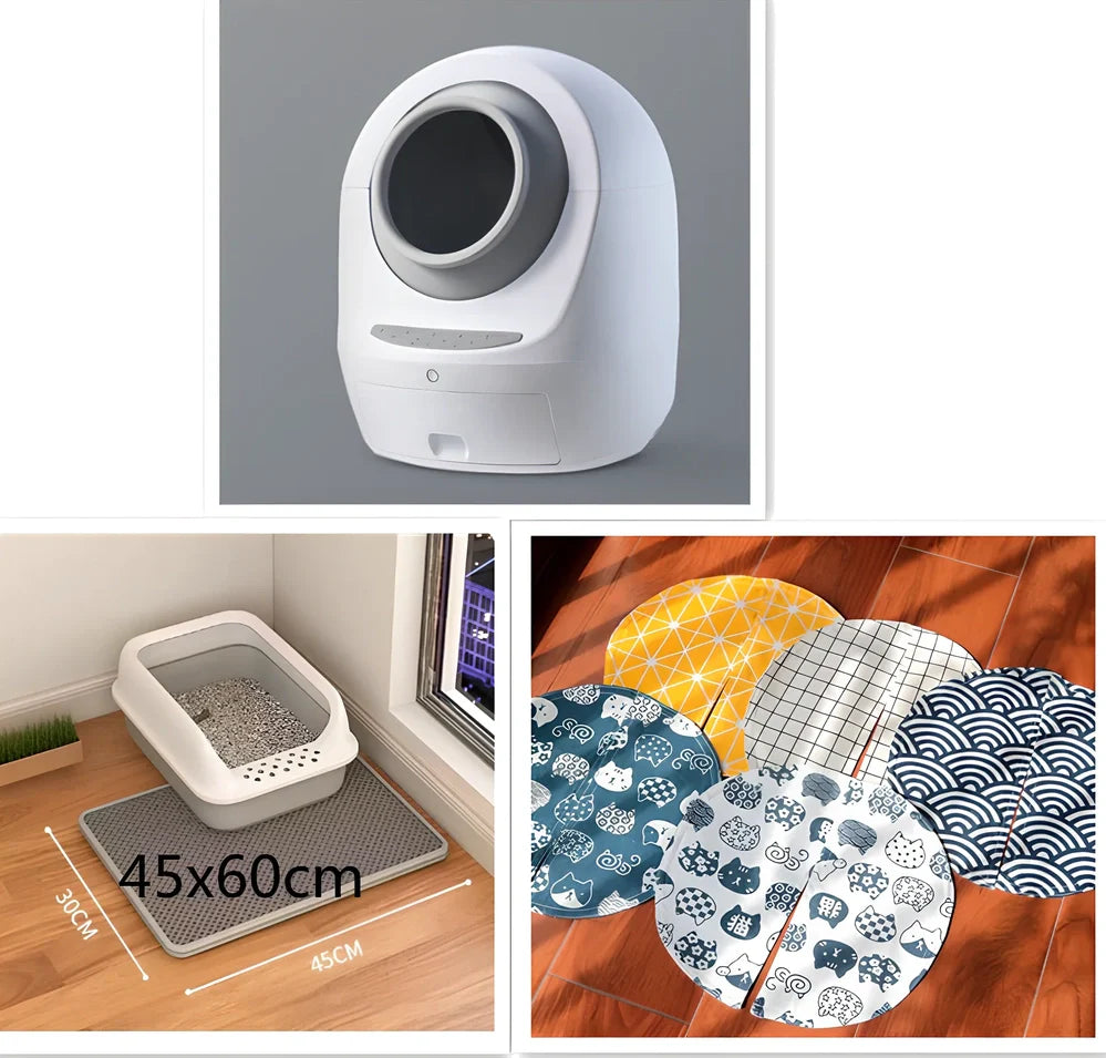 Electric smart cat litter box with WiFi connectivity in blue colour with enclosed design