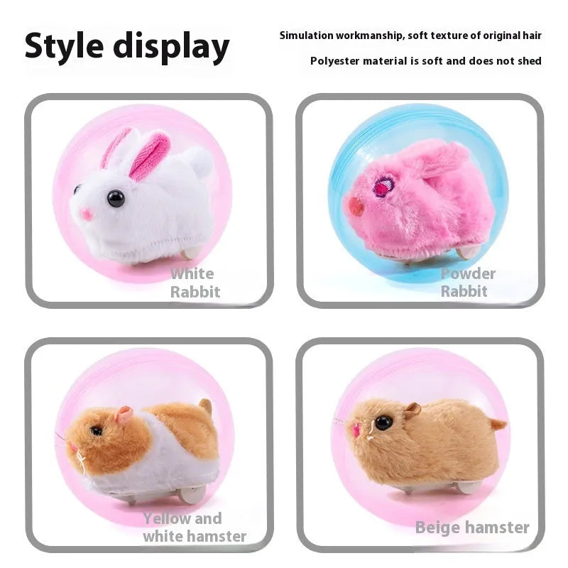 Hamster rolling ball toy universal plastic exercise ball with removable battery-powered base and soft plush shell for small pet enrichment in four colour combinations
