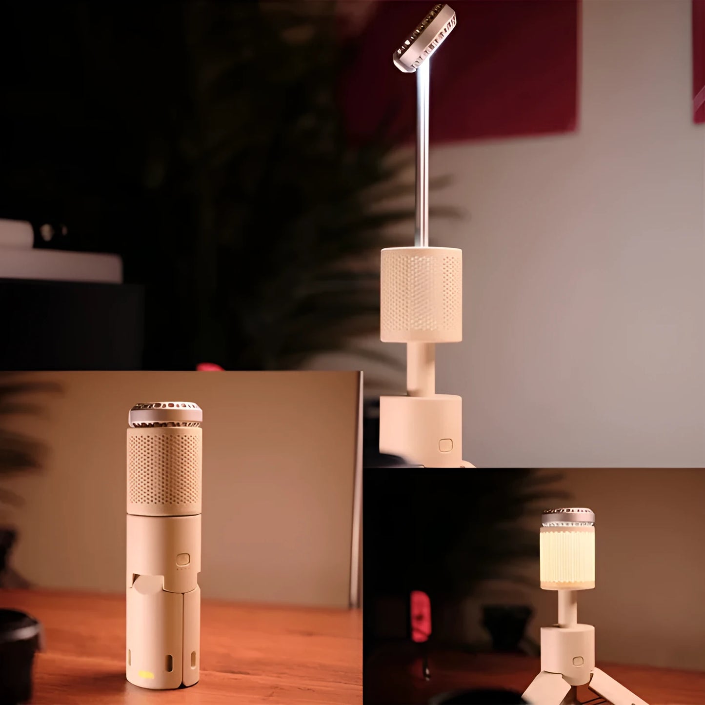 Portable LED camping lantern in off white or dark gray colour with button switch