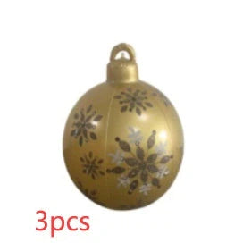 Vibrant, inflatable 60cm Christmas ball decorations in various patterns and colors for indoor and outdoor holiday display